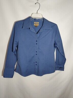 Gold Label Investments Women's Blue Long Sleeve Cuffed Button Up Blouse Size 8P